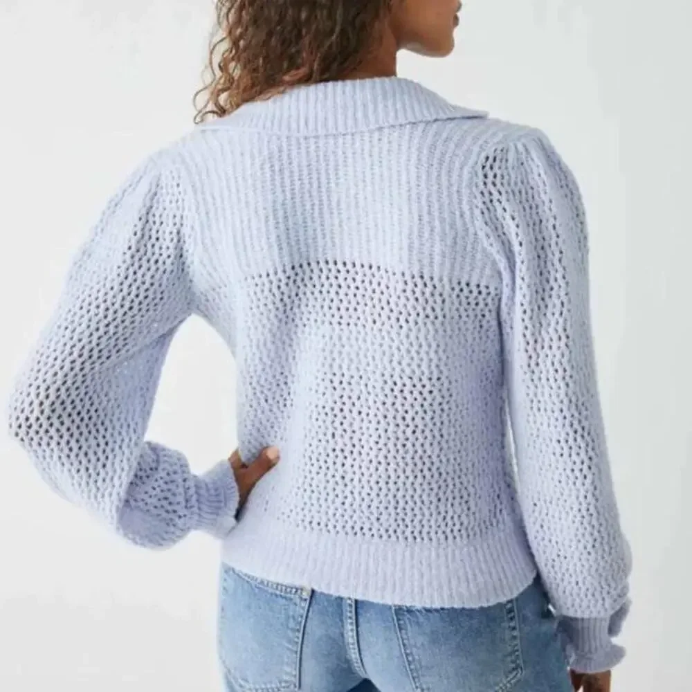 NEW Free People Open Knit Snowdrift Periwinkle Ice Collared Pullover Sweater Med